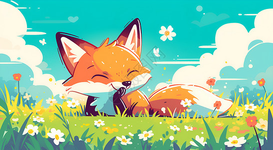草地上的小狐狸背景图片