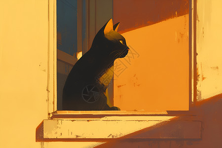 猫咪倚窗凝望高清图片