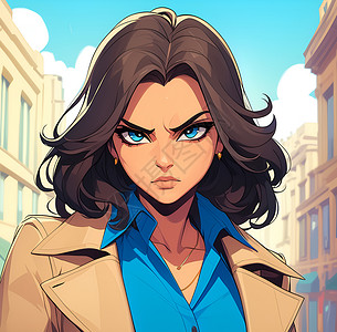 女侦探站在城市街道上的形象背景图片