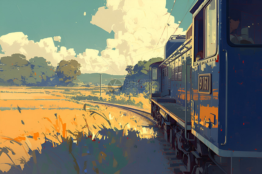 乡村蓝天下的列车旅行图片