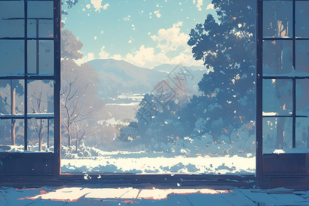 窗外银装素裹冬日背景图片