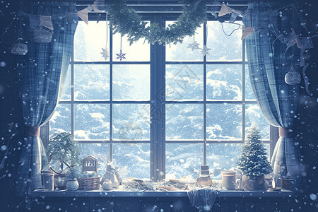 窗外雪景插画背景图片