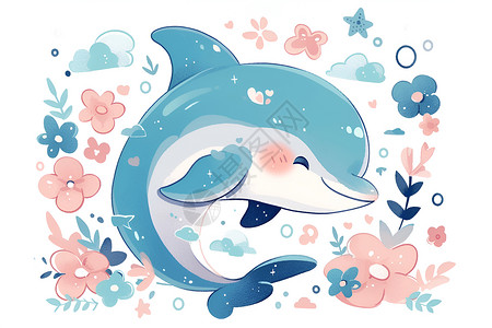 可爱的花卉海豚背景图片