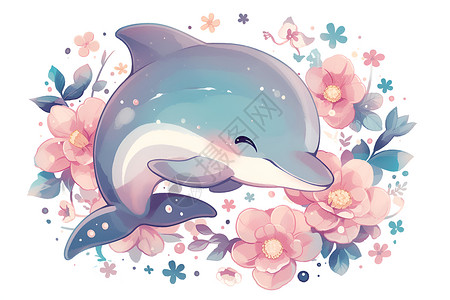 花卉中的海豚背景图片