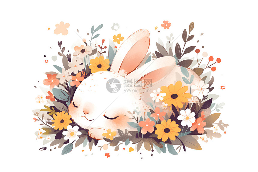 可爱的动物兔子插画图片
