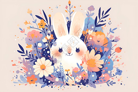 植物中的小白兔背景图片