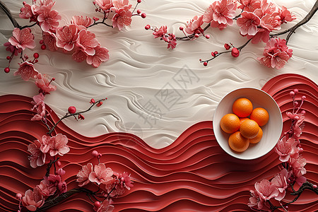 春节食物春节喜庆背景下的水果背景