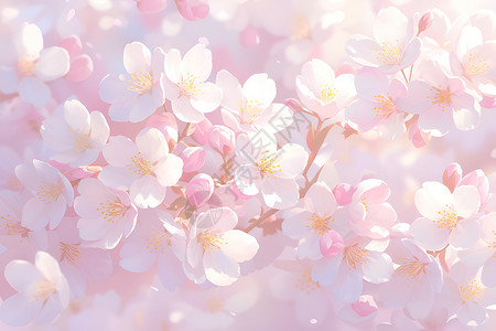 浪漫花卉粉色的樱花植物插画