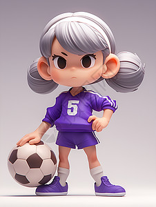女子足球少女手握足球插画