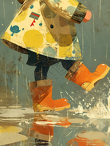 下雨穿着雨靴的孩子高清图片