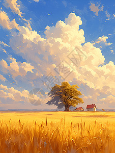 麦地里的农舍背景图片