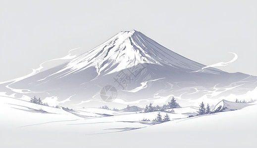 单色分割线雪山前的山丘插画