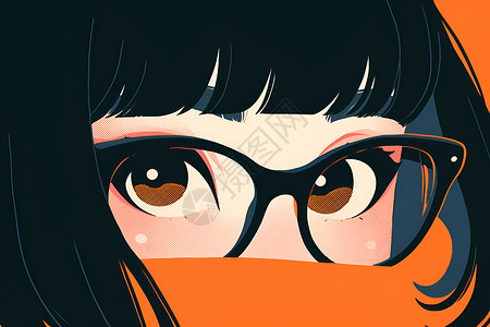 卡通猫眼复古女孩戴着猫眼眼镜插画
