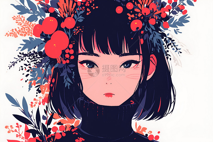 花冠少女的美丽插画图片