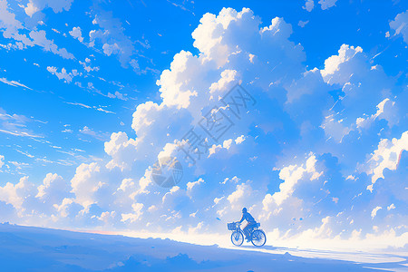 天下人蓝天下骑自行车的人插画