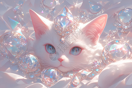 闪耀光芒宝石般闪耀的猫咪插画