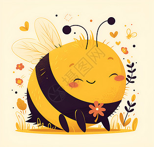 复古动物欢快的复古小蜜蜂插画