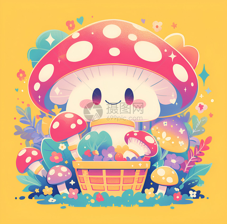 快乐蘑菇插画图片