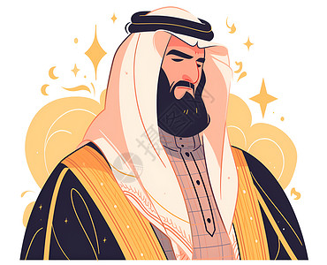 阿拉伯民族沙特老人身穿传统服饰插画