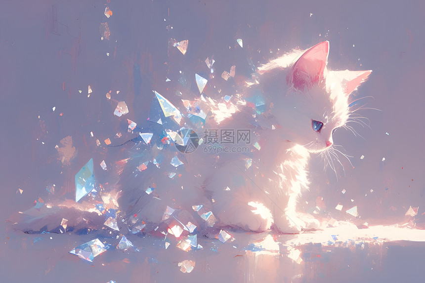 璀璨钻石点缀下的仙境猫咪图片