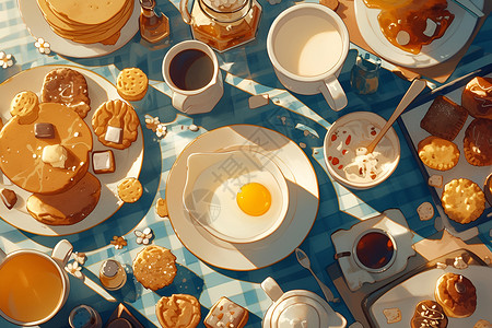 健康美味早餐丰盛早餐的画面插画