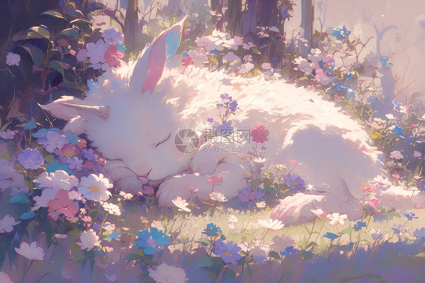 梦幻花园中的小白兔图片