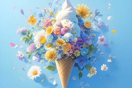 甜点之白巧克力冰淇淋花朵之美插画