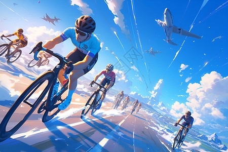 道路上骑自行车的运动员背景图片
