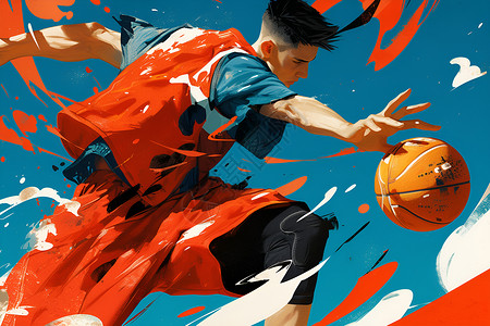 篮球艺术素材打篮球的男子插画