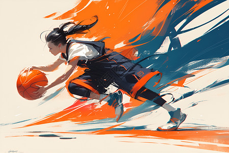 打篮球的女子插画背景图片