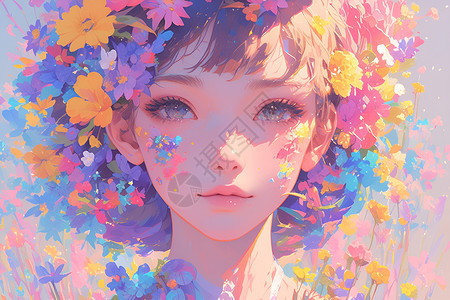 花卉中的年轻女子背景图片