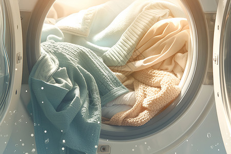 自动感应门洗衣机内的衣服插画