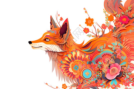 奇幻动物绘画的艺术狐狸插画
