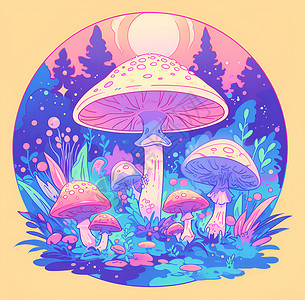 迷幻的蘑菇插画背景图片