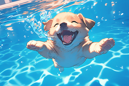 快乐游泳的小狗背景图片
