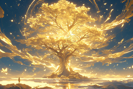 枝叶茂密大树闪烁的扶桑树插画