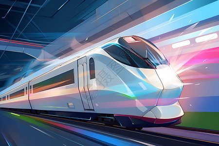 隧道光效隧道中的高速列车插画