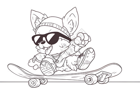 墨镜狗滑板上戴着墨镜的小狗插画