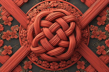红色中国结装饰怀旧中国结插画