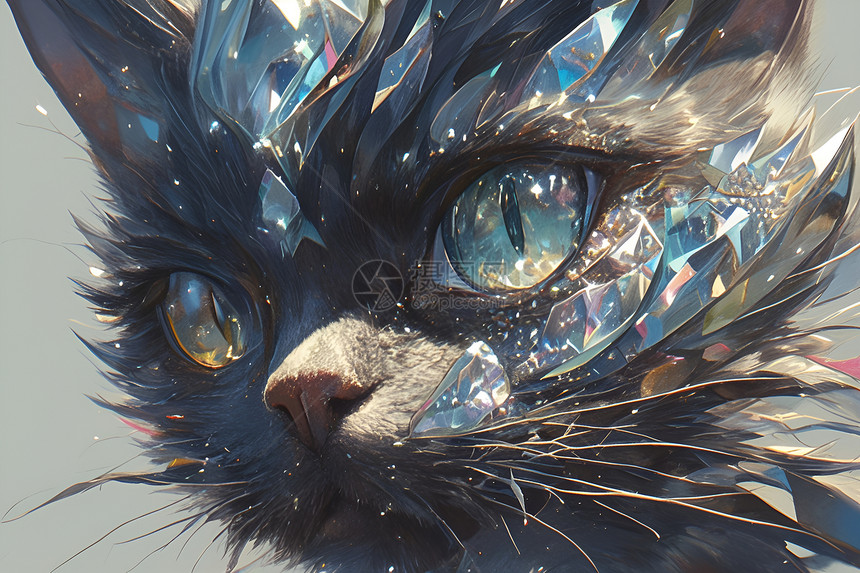 灰猫脸上的钻石图片