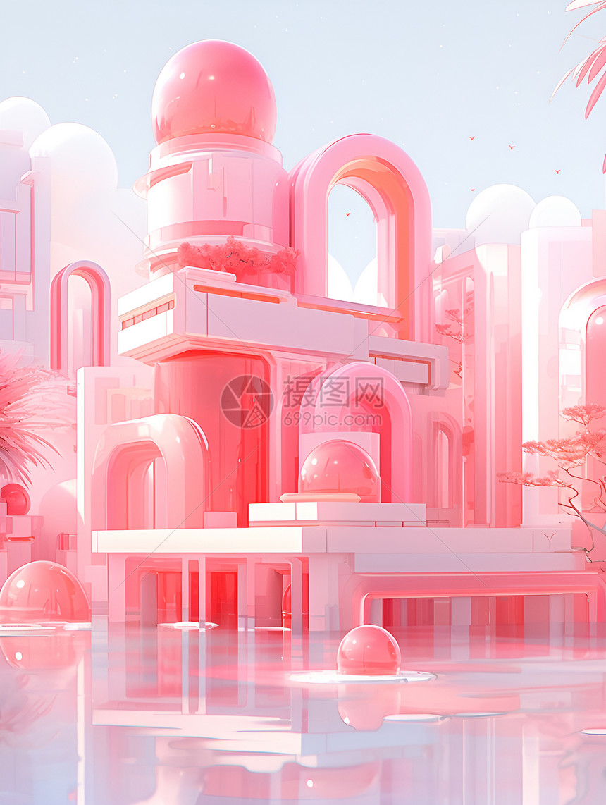 抽象粉红建筑图片