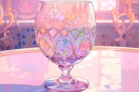 水晶杯素材粉红色的玻璃杯插画