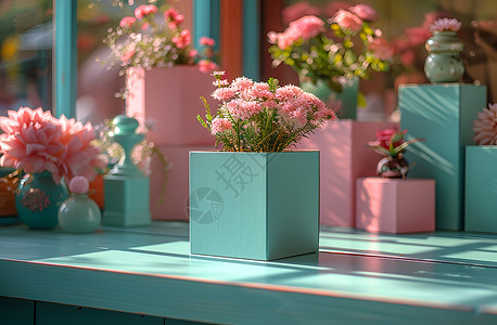 方形装饰方形盒子里的鲜花背景