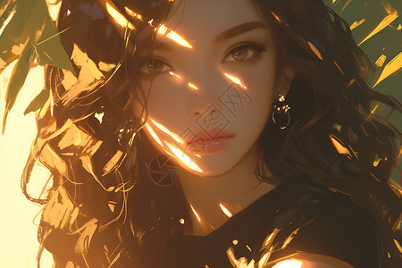 阳光洒在树叶上阳光洒在女子脸上插画