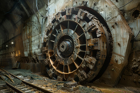 隧道掘进机钻探机的巨大钻头背景