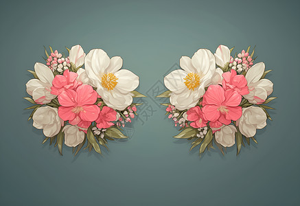 粉白色花朵绽放的粉白色玉兰花插画