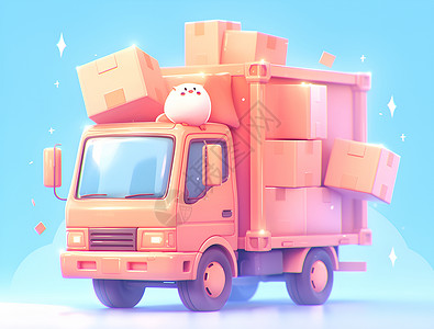 粉色箱子粉色卡车上的箱子插画