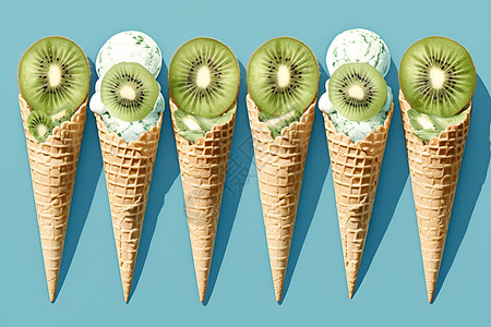 绿豆沙冰冰激凌冰淇淋与奇异果插画