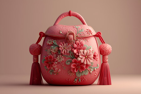 鲜艳粉红色纹饰福袋背景图片