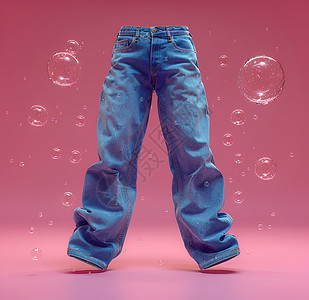 衣物线浮空中的牛仔裤插画